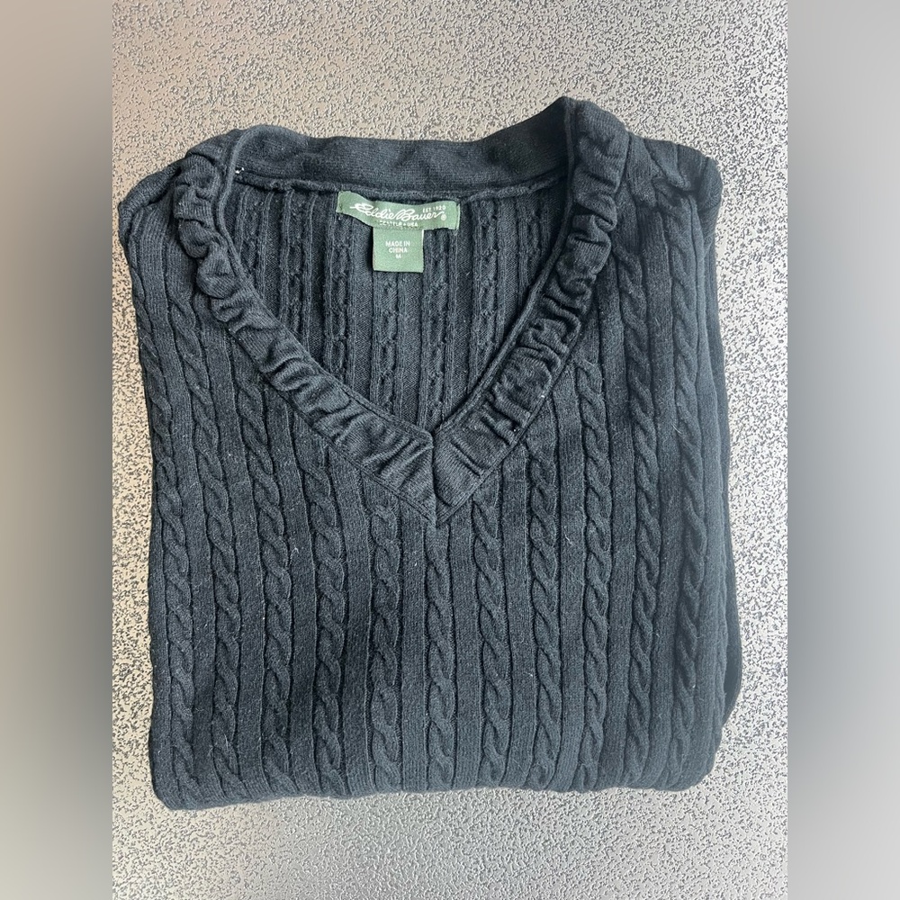 Black Cable Knit V-Neck Sweater